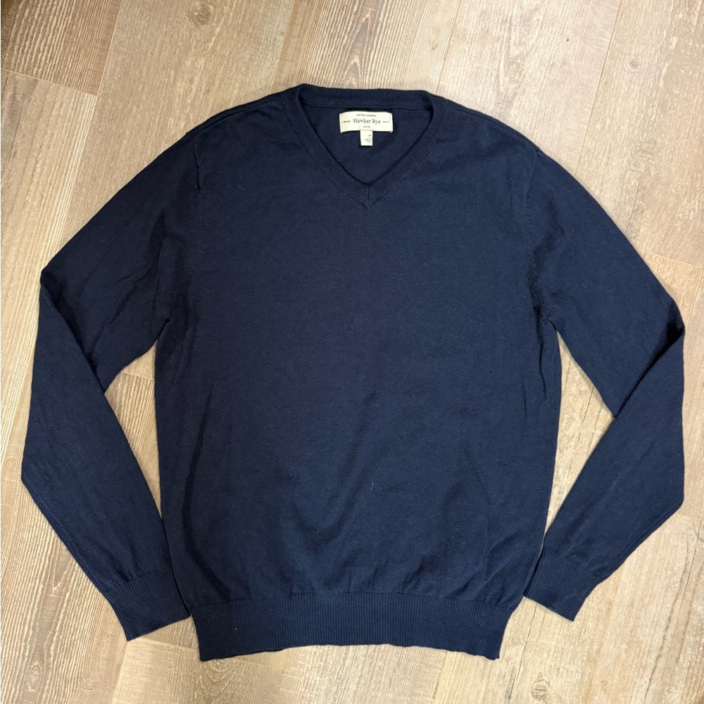 Cotton Cashmere  Dark Blue V-Neck Sweater